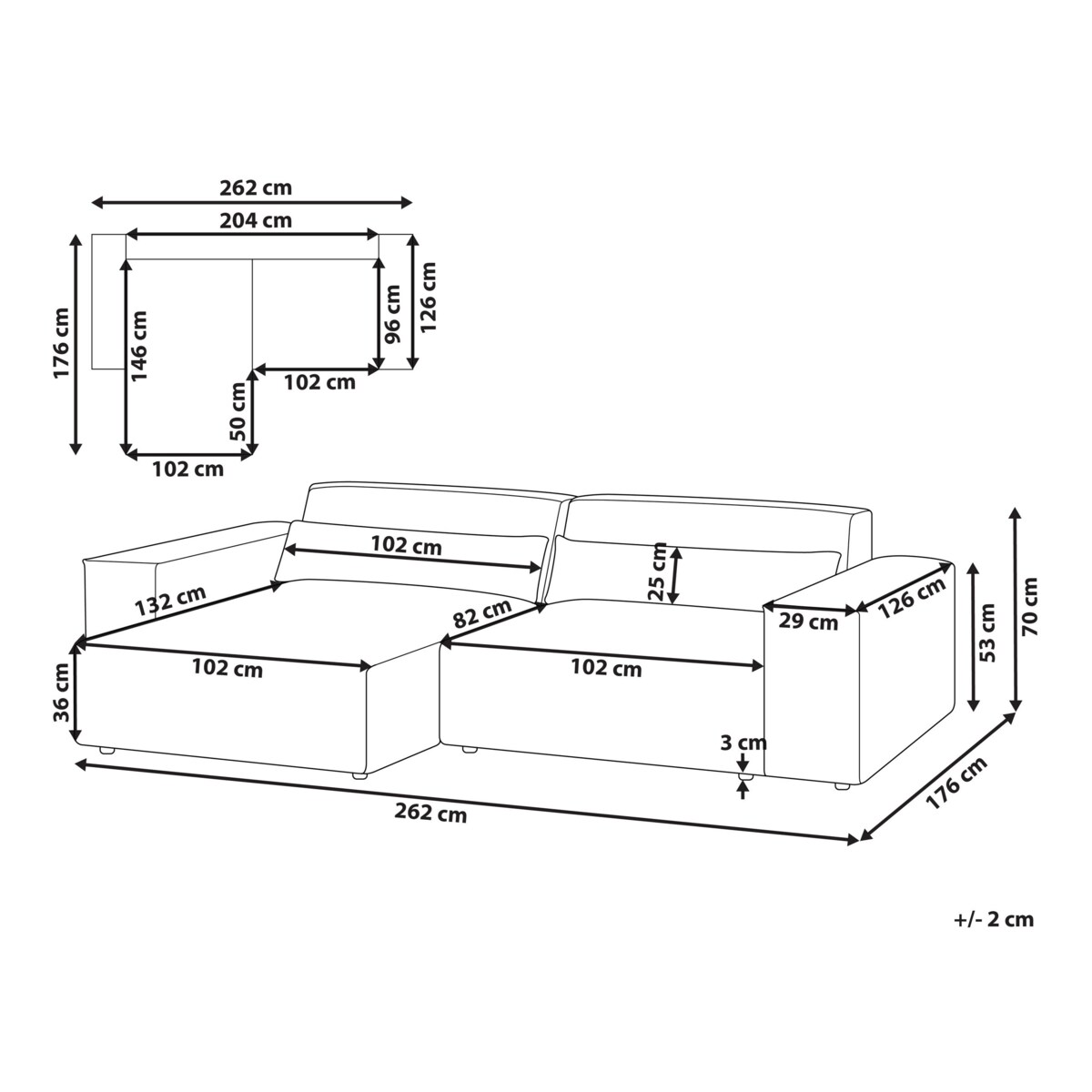 Narożnik modułowy 2-osobowy prawostronny szary HELLNAR