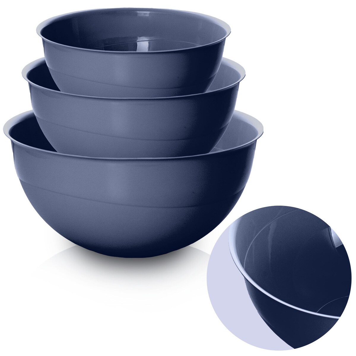 Miska Plastikowa Okrągła Kuchenna Zestaw Misek 3 Szt. Misa Ciemnoszara