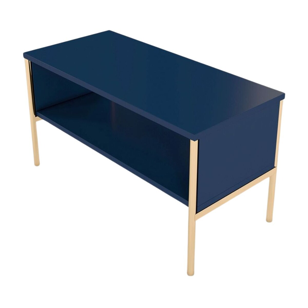 Elegancki granatowy stolik kawowy Skandica POLKA na złotych nóżkach