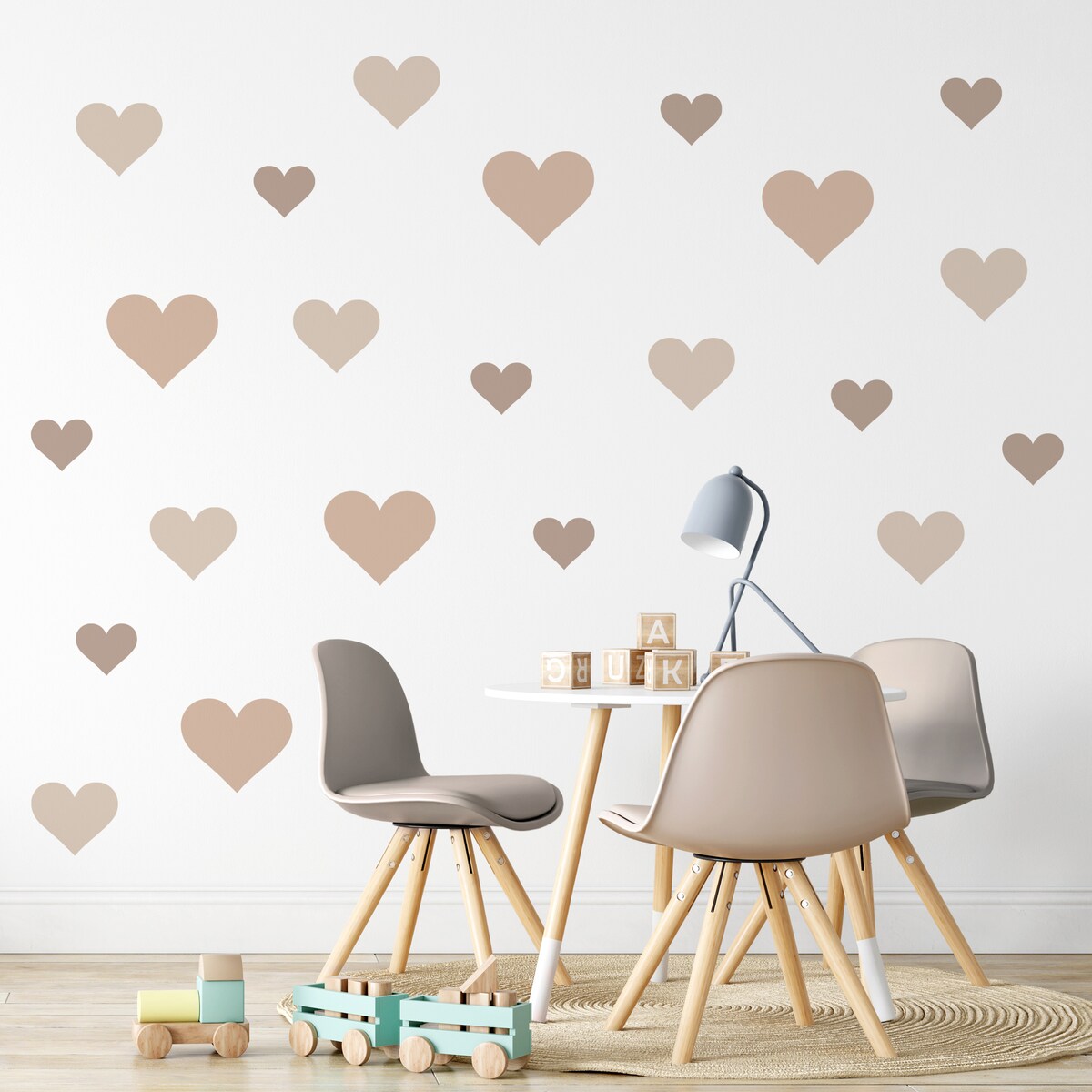 Naklejki Ścienne Dla Dzieci BEŻOWE Serduszka Serca Styl Boho ZESTAW