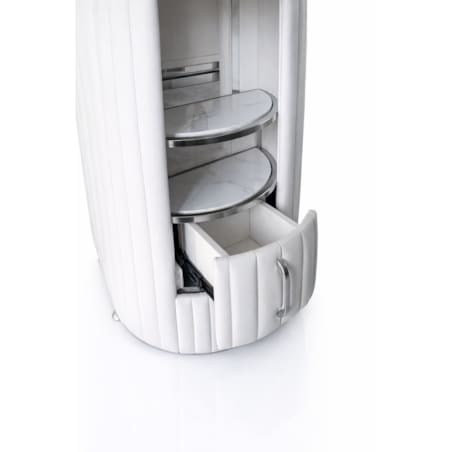 Biurko kosmetyczne z otworem na pochłaniacz biało-srebrne owalne 140 x 45 x 78 AFINIS