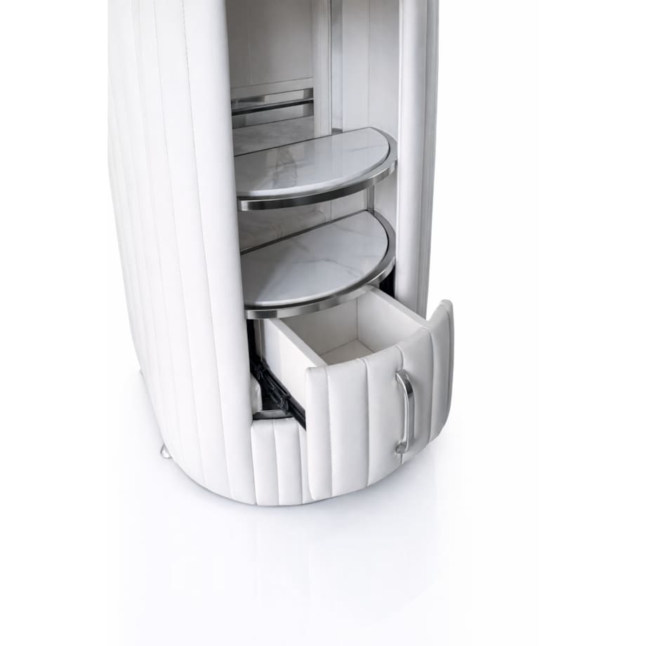 Biurko kosmetyczne z otworem na pochłaniacz biało-srebrne owalne 140 x 45 x 78 AFINIS