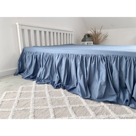 Prześcieradło Na Łóżko Bawełniane Z Ozdobną Falbanką 140X200 Cm Niebieski Jeans