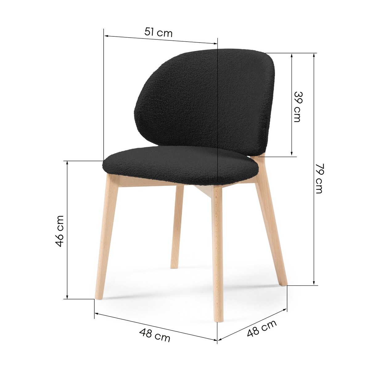 Krzesło SELMA -V czarne/buk/boucle 79x48x48 cm