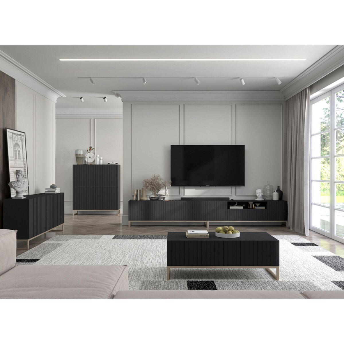 Nowoczesny Stolik kawowy Glamour prostokątny elegancka ława czarny Mat 110 cm