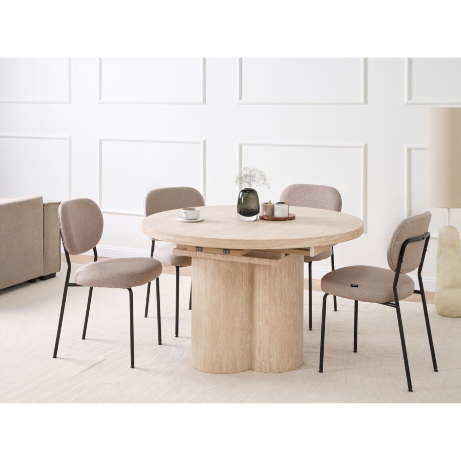 Stół do jadalni rozkładany MORAINE Efekt trawertynu 120 cm 120/160 cm