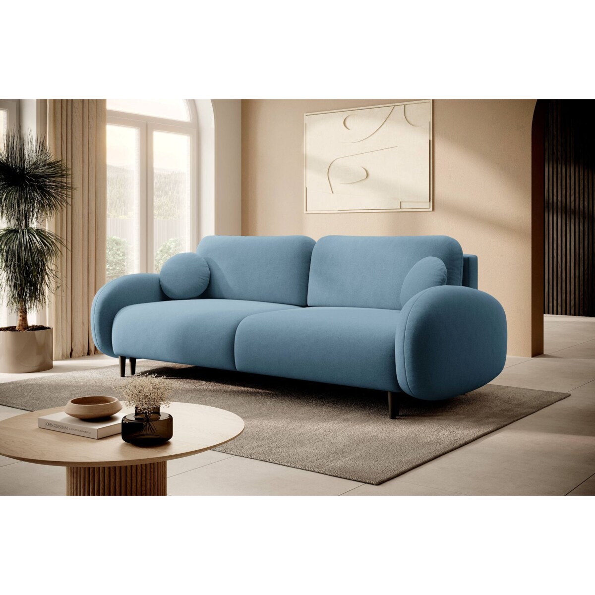 Nowoczesna sofa z funkcją spania SOFTI - Niebieska