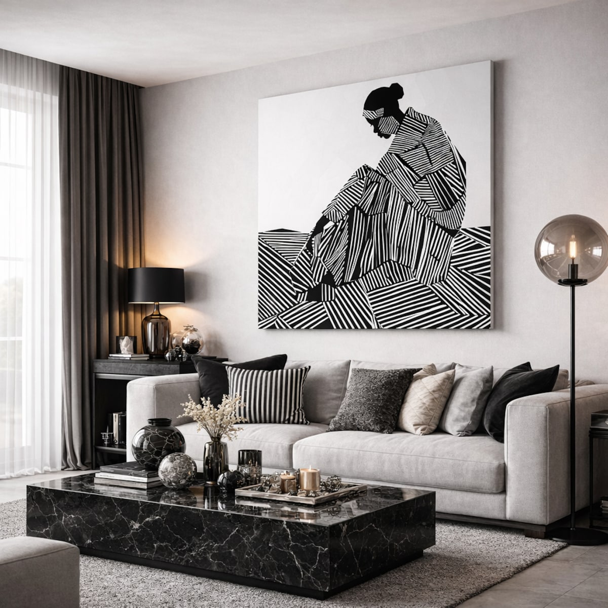 Obraz Cisza Linii – abstrakcyjna sylwetka w czerni i bieli