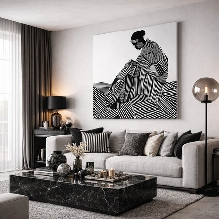 Obraz Cisza Linii – abstrakcyjna sylwetka w czerni i bieli