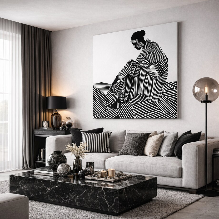 Obraz Cisza Linii – abstrakcyjna sylwetka w czerni i bieli