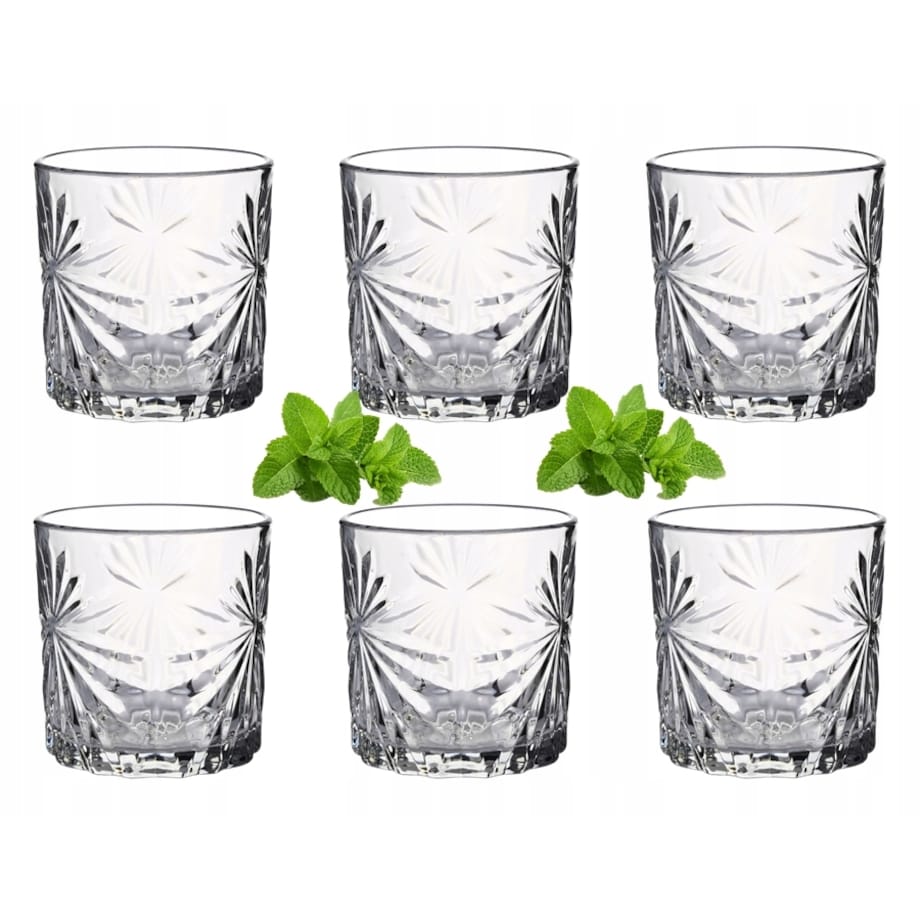 SZKLANKI NISKIE DO NAPOJÓW wzorek 6x 300 ml na imprezę stół drinki soki
