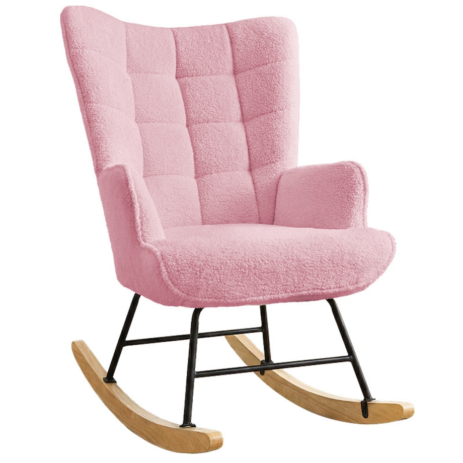 Fotel bujany tapicerowany baranek wygodny wypoczynkowy uszak salon różowy