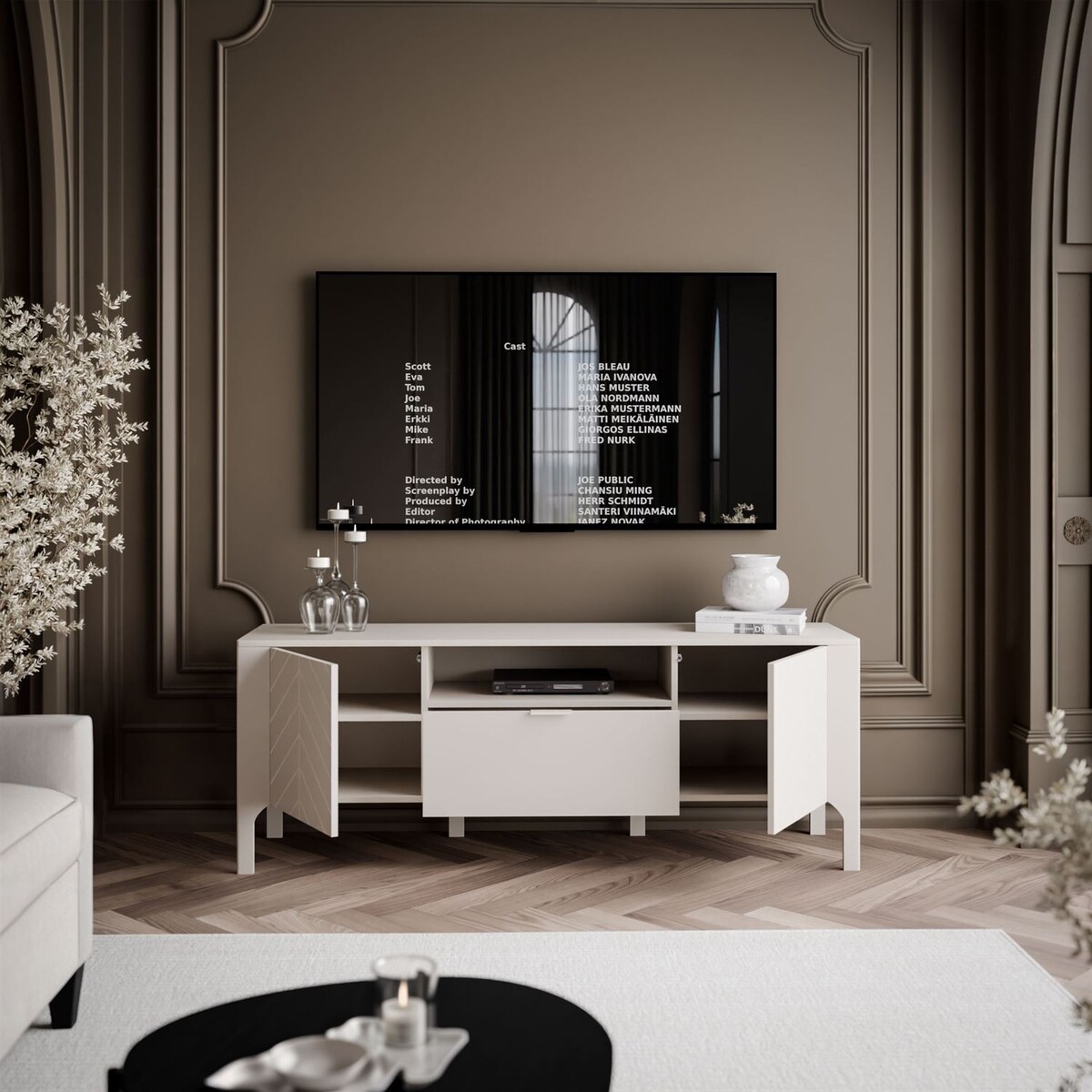 Szafka RTV LUMI z szufladą 160 cm, kaszmir