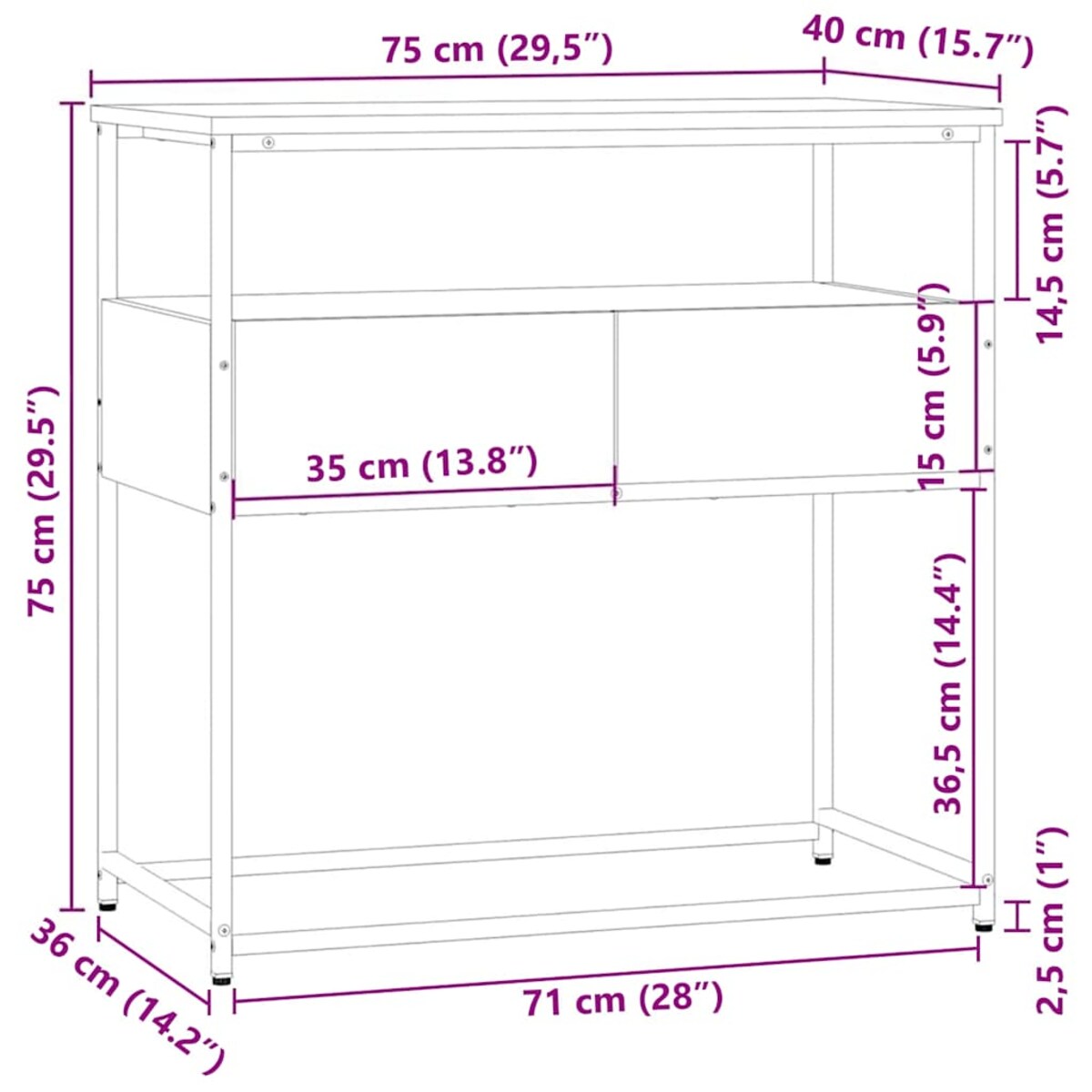 vidaXL Stolik konsolowy Sonoma Oak 75x40x75 cm Drewno konstrukcyjne