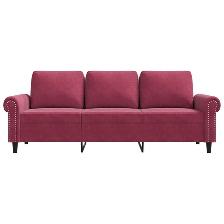 vidaXL Sofa 3-osobowa, winna czerwień, 180 cm, obita aksamitem