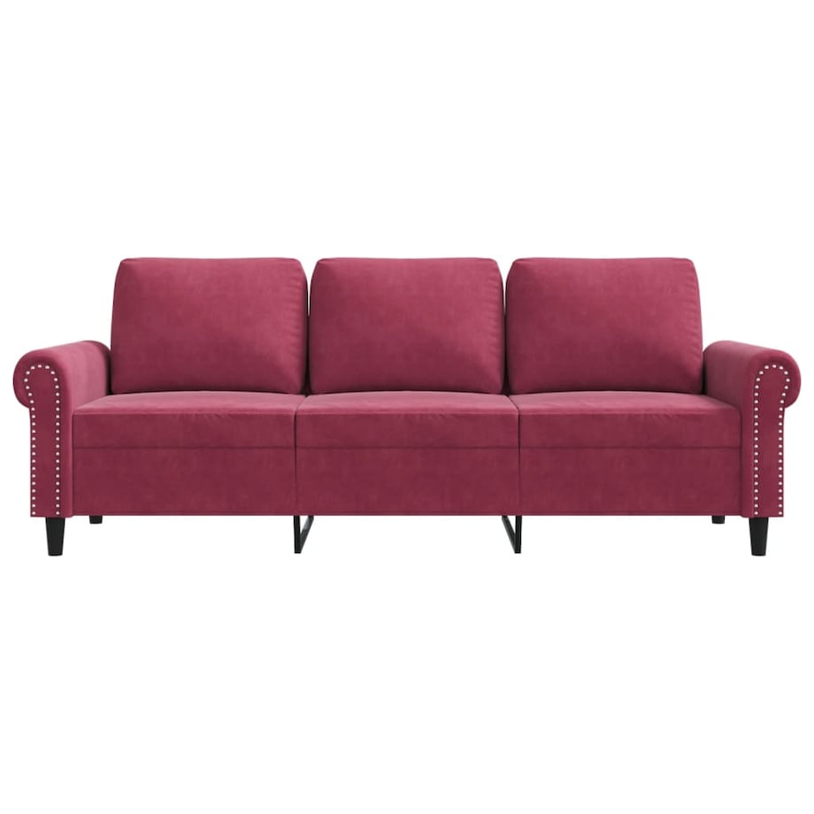 vidaXL Sofa 3-osobowa, winna czerwień, 180 cm, obita aksamitem