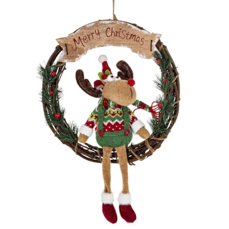 Dekoracja - figurka renifer w kole w zielonym ubranku 47x33x10 cm