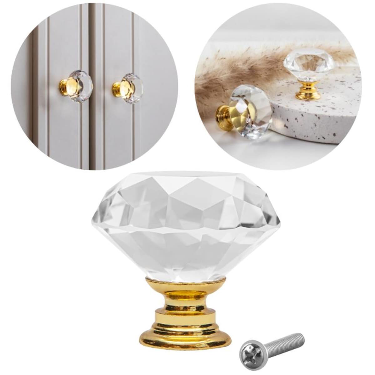 Gałka meblowa uchwyt meblowy kryształowa diamentowa glamour złota 31mm