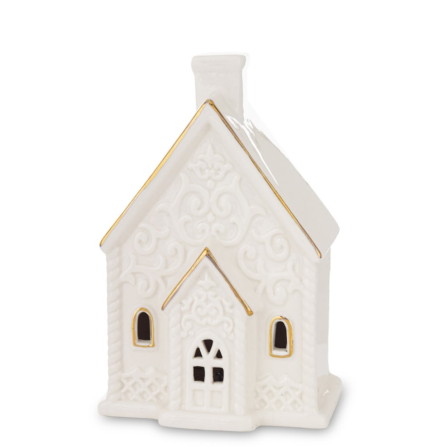 Domek ceramiczny LED 13,5x9 cm z wysokim kominem