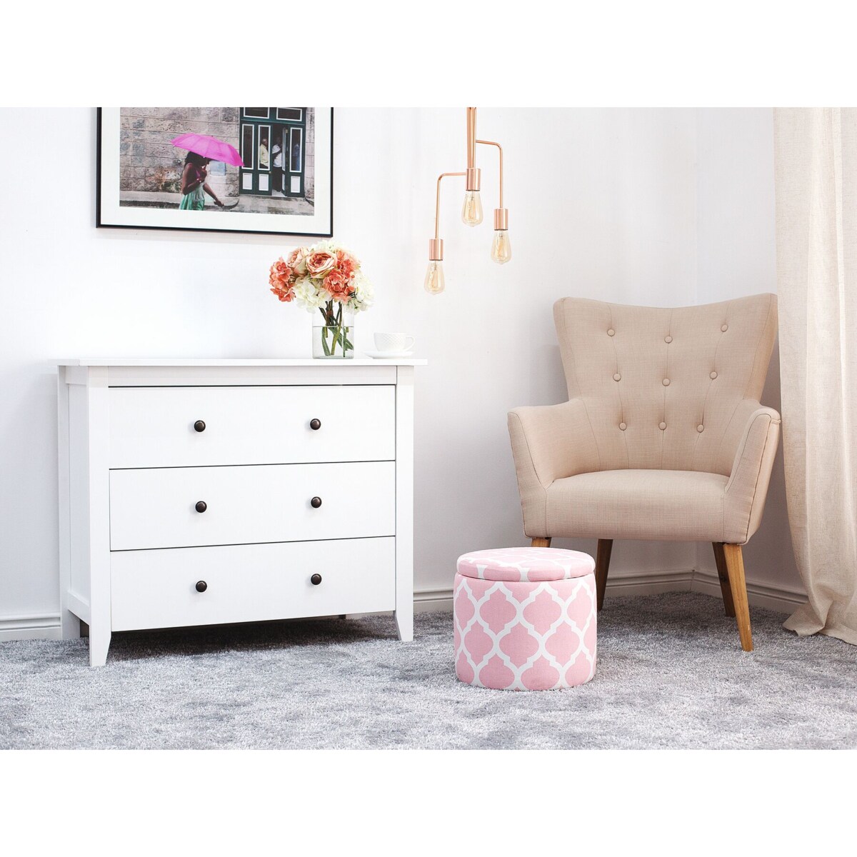 Puf ze schowkiem ⌀ 35 cm różowo-biały TUNICA