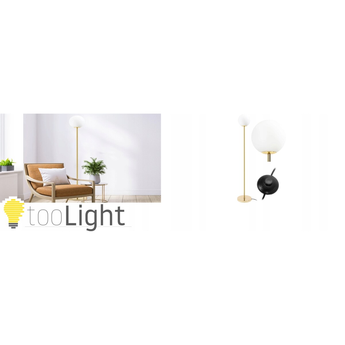 Lampa Stojąca Podłogowa Złota Biały Klosz