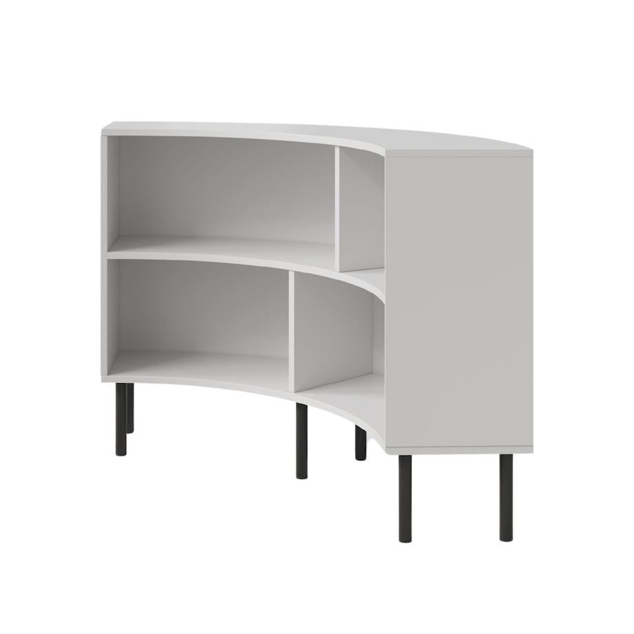 Nowoczesny narożny niski regał na książki Skandica HORN z czarnymi nogami / biały / szer. 100 cm