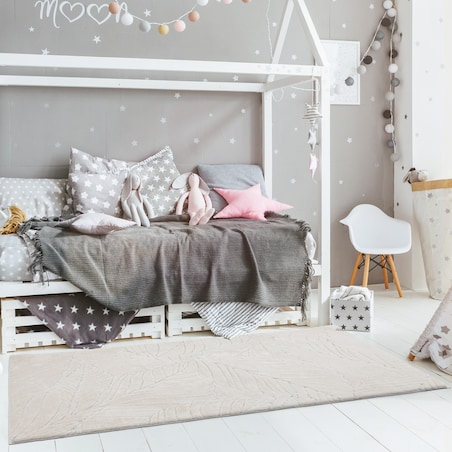 Dywan pluszowy Botanic Liście 80x150 cm e-floor Liście OEKO-TEX kremowy