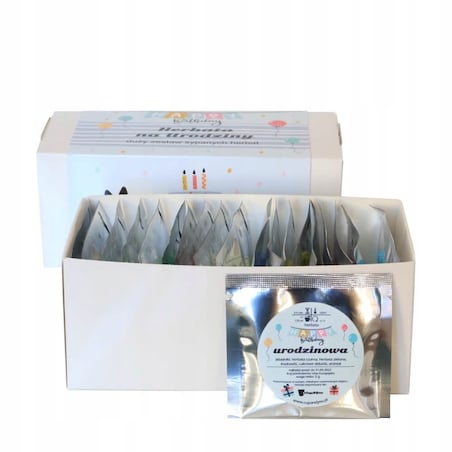 Wyjątkowy zestaw z herbatą smakową w saszetkach na 50 60 70 80 urodziny