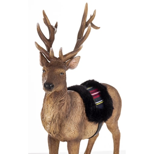 Figurka - stojący jeleń 30,5x23x11 cm OLEN-2 z futrzanym siodłem