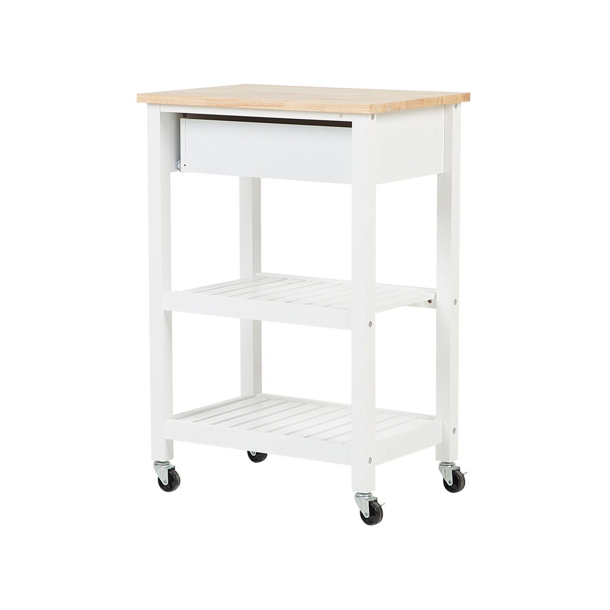 Drewniany wózek kuchenny z szufladą biały HIUMA