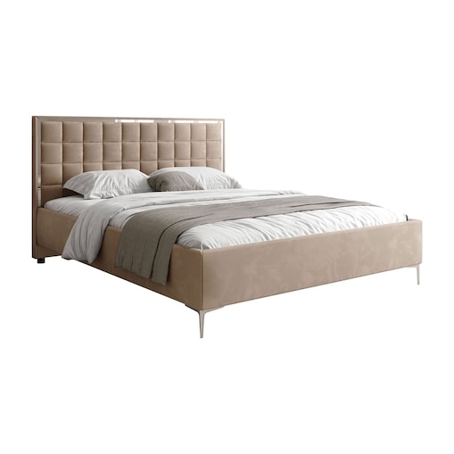 Łóżko tapicerowane ISADORA SILVER, pojemnik na pościel, stelaż 34, 140x200, RV 170