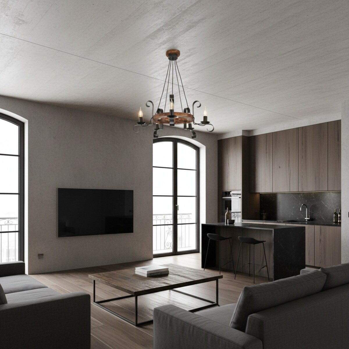drewniana lampa wisząca 5 punktowa edylit loft retro