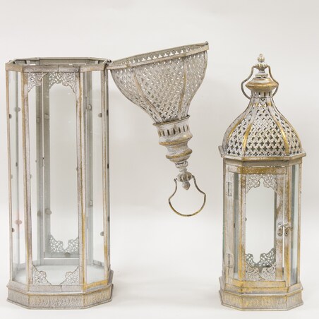 Lampion metalowy 2 szt. 86x24x24 i 56x18,5x18,5 cm CUPOLA