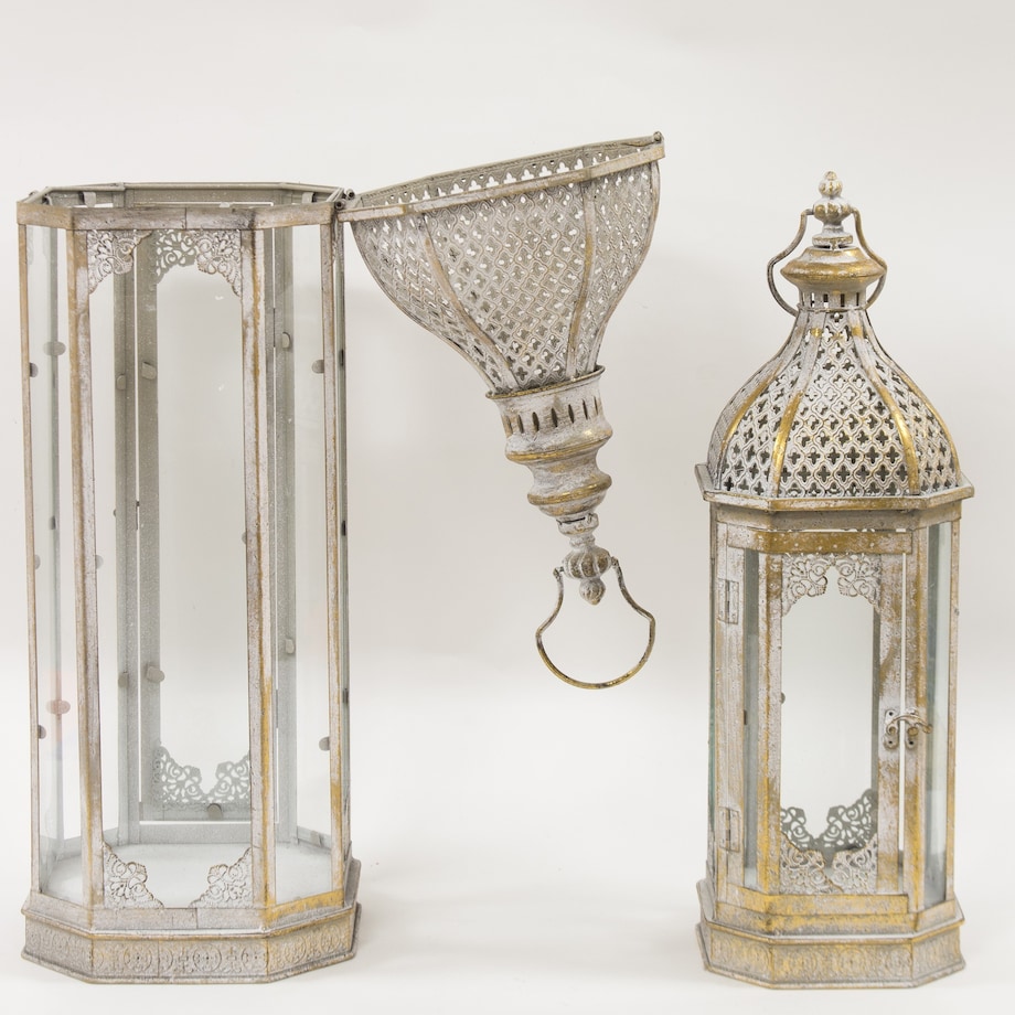Lampion metalowy 2 szt. 86x24x24 i 56x18,5x18,5 cm CUPOLA