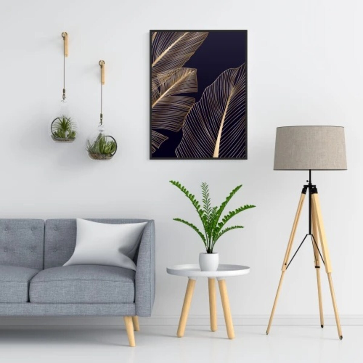 Plakat Poster Obraz na ścianę Pióra Złoto Glamour Czarna Rama do sypialni