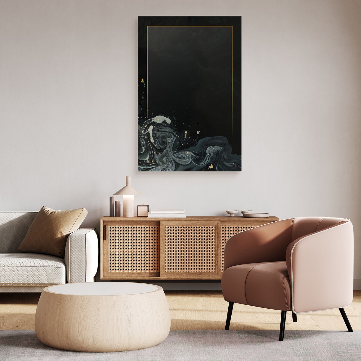 Obraz Abstrakcyjne Czarne Fale Złoto Marmur 30x40cm