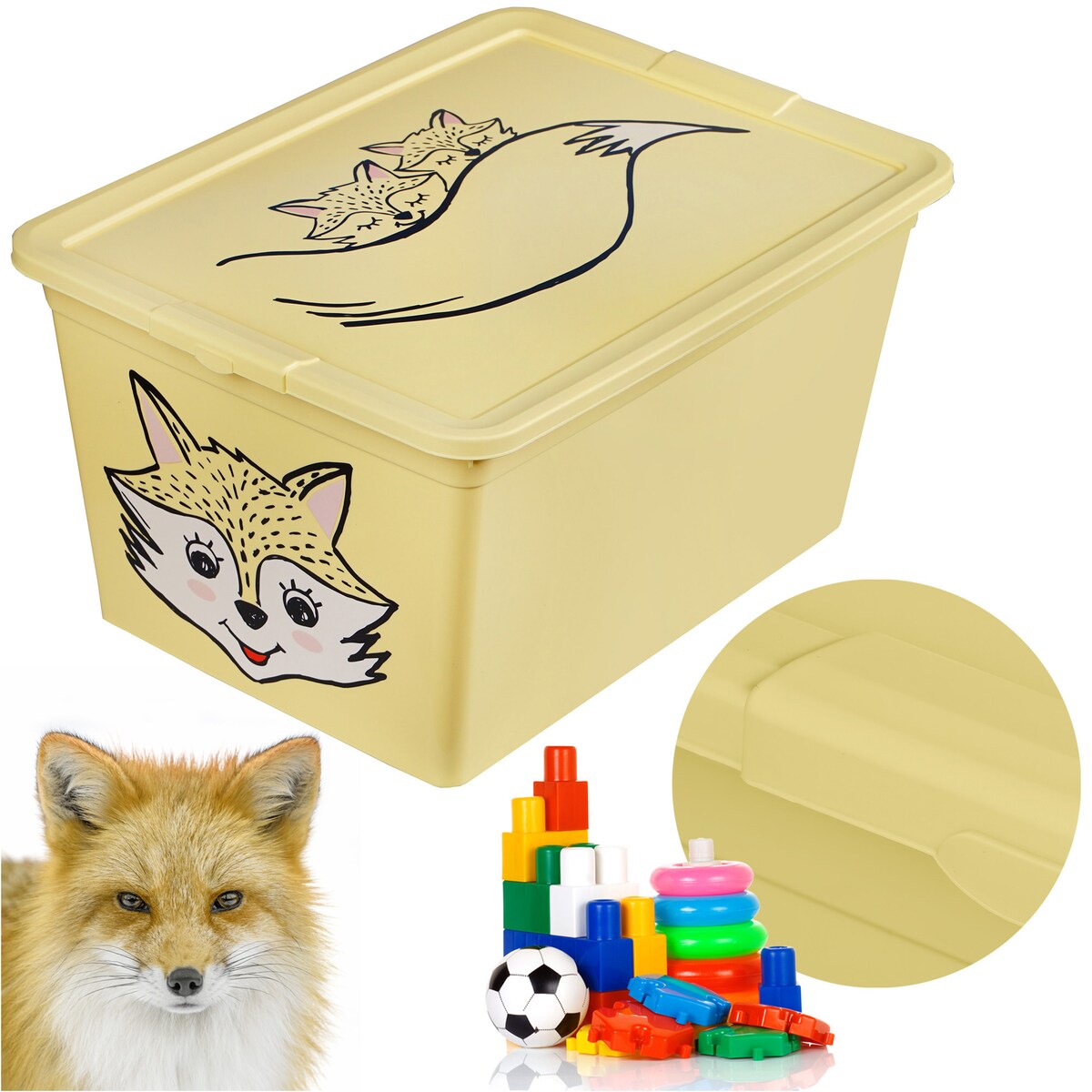 Pojemnik Plastikowy Na Zabawki Z Pokrywą 15 L Zamykany Do Pokoju Dzieci Żółty