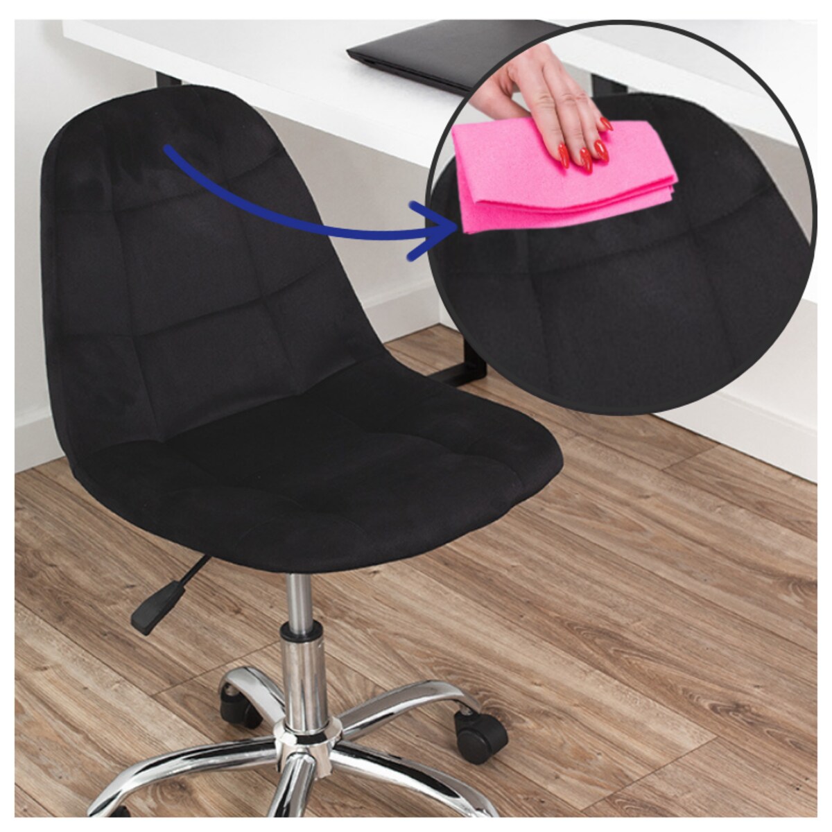 KRZESŁO BIUROWE FOTEL OBROTOWY REGULOWANY WELUROWY PIKOWANY DO BIURKA CZARNY