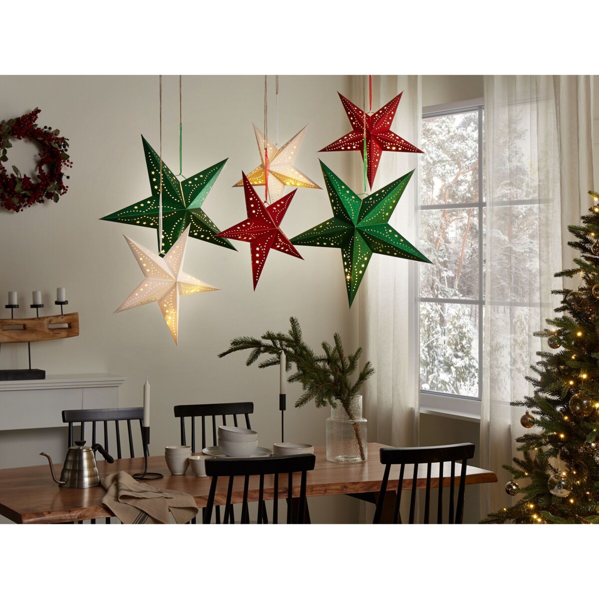 Zestaw 2 dekoracji wiszących LED MOTTI Gwiazda 60 cm Szmaragdowy
