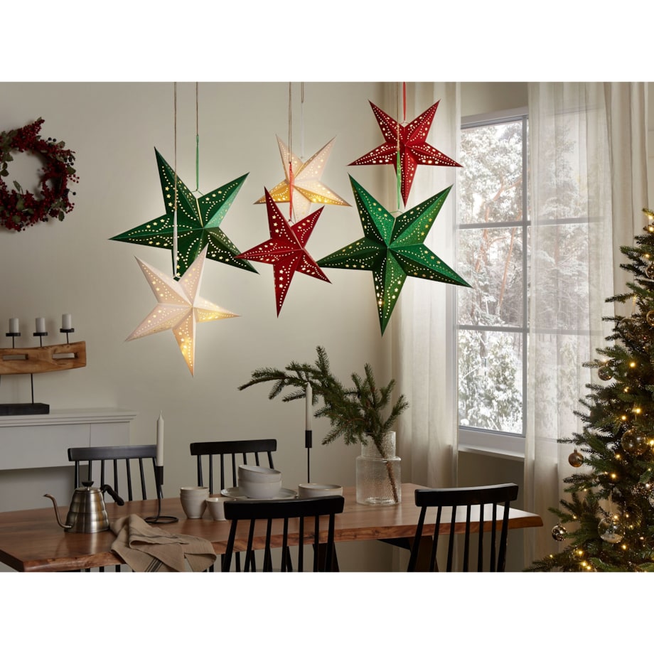 Zestaw 2 dekoracji wiszących LED MOTTI Gwiazda 60 cm Szmaragdowy