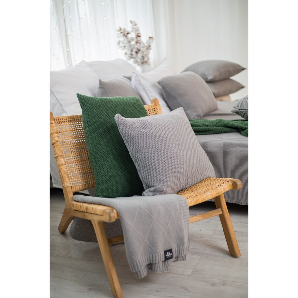 Poszewka pleciona podłużna zielona, 40 x 60 cm, La Manta