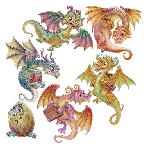 Zestaw naklejek na ścianę, Małe smoki, 130cm