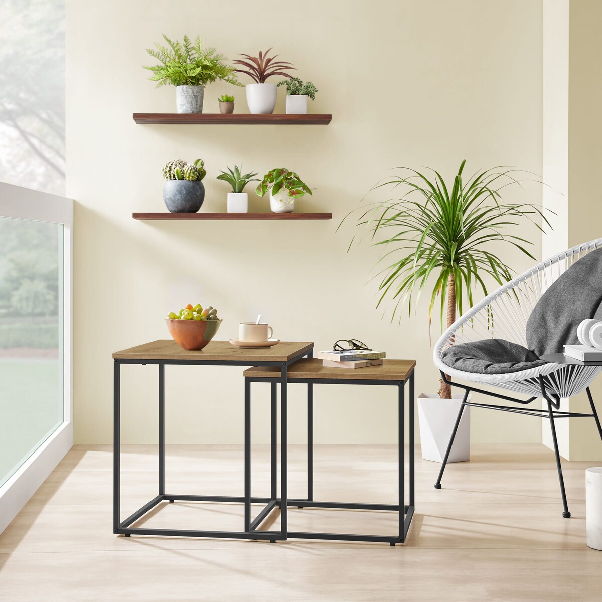 Stolik Kawowy Kwadrat 2Szt Dąb, Czarny