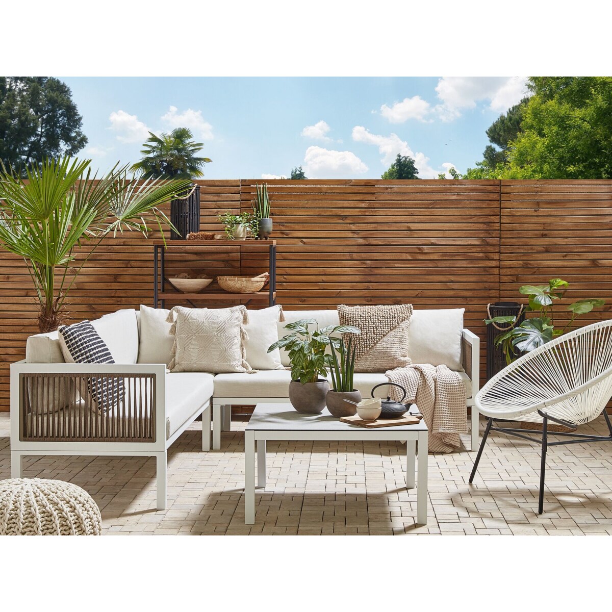 Narożnik ogrodowy ze stolikiem dla 4 osób BORELLO Lewostronny Metal Beżowy