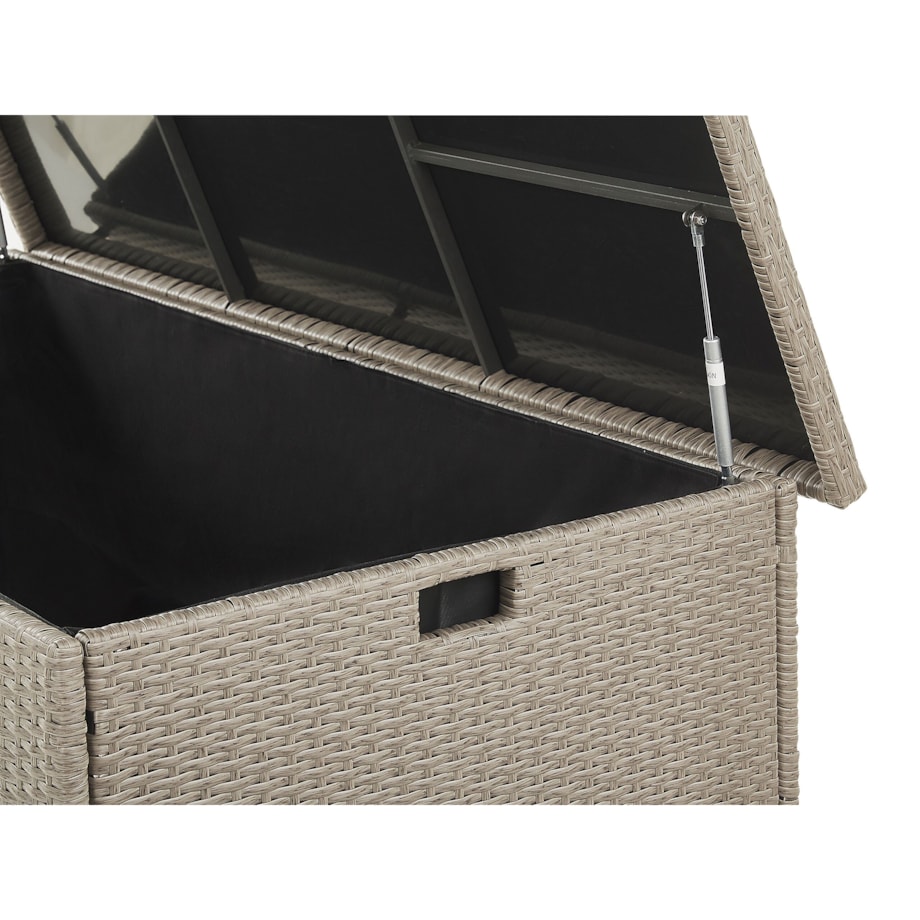 Skrzynia ogrodowa z technorattanu 155 x 75 cm beżowoszara MODENA