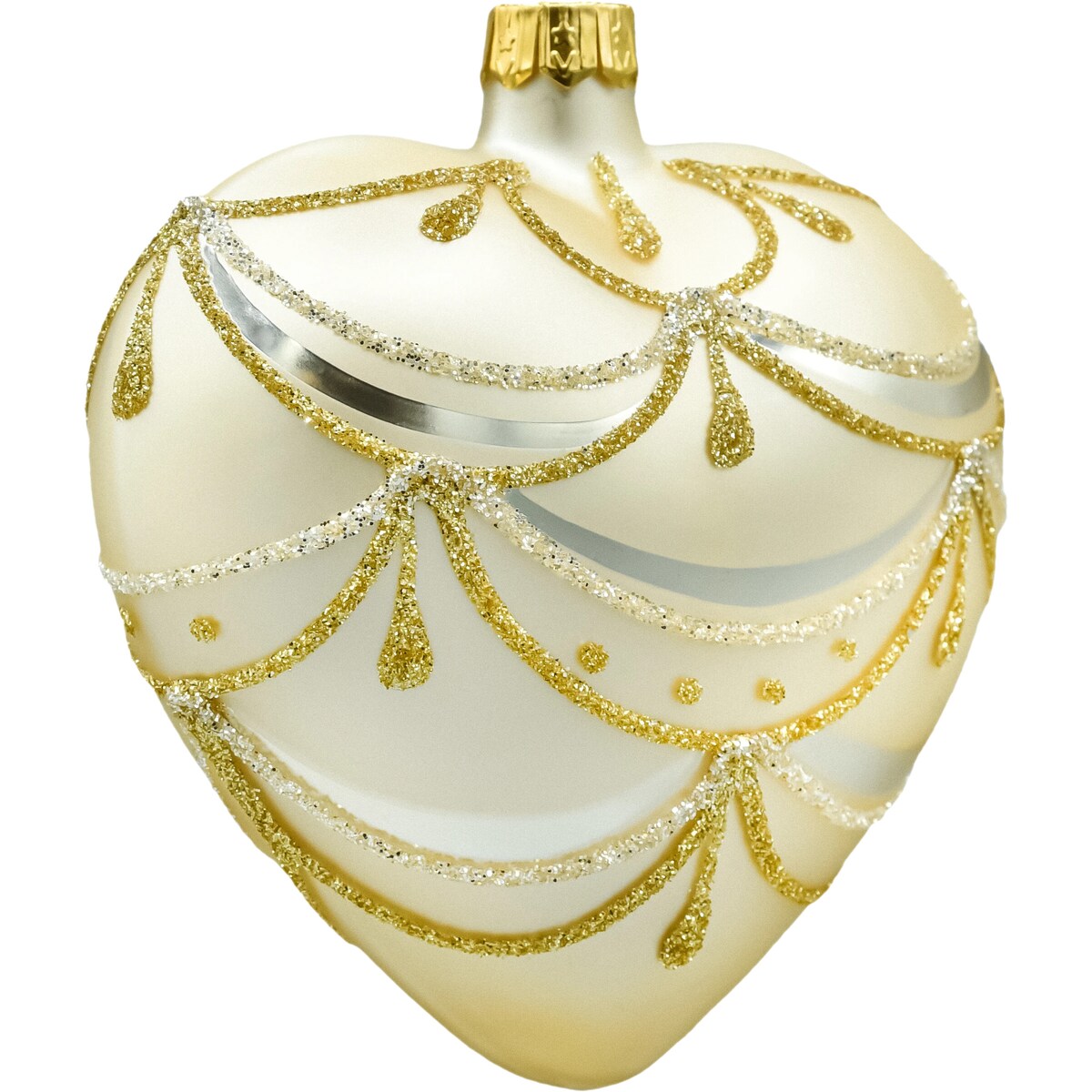 Bombka choinkowa: Serce w złotym ornamencie: matowe