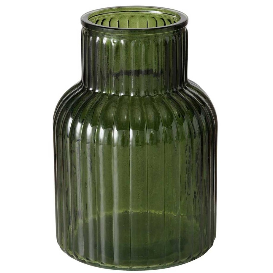 Wazon szklany RELEA, zielony, ryflowane szkło, 20 cm