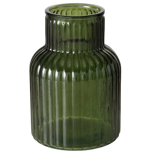 Wazon szklany RELEA, zielony, ryflowane szkło, 20 cm