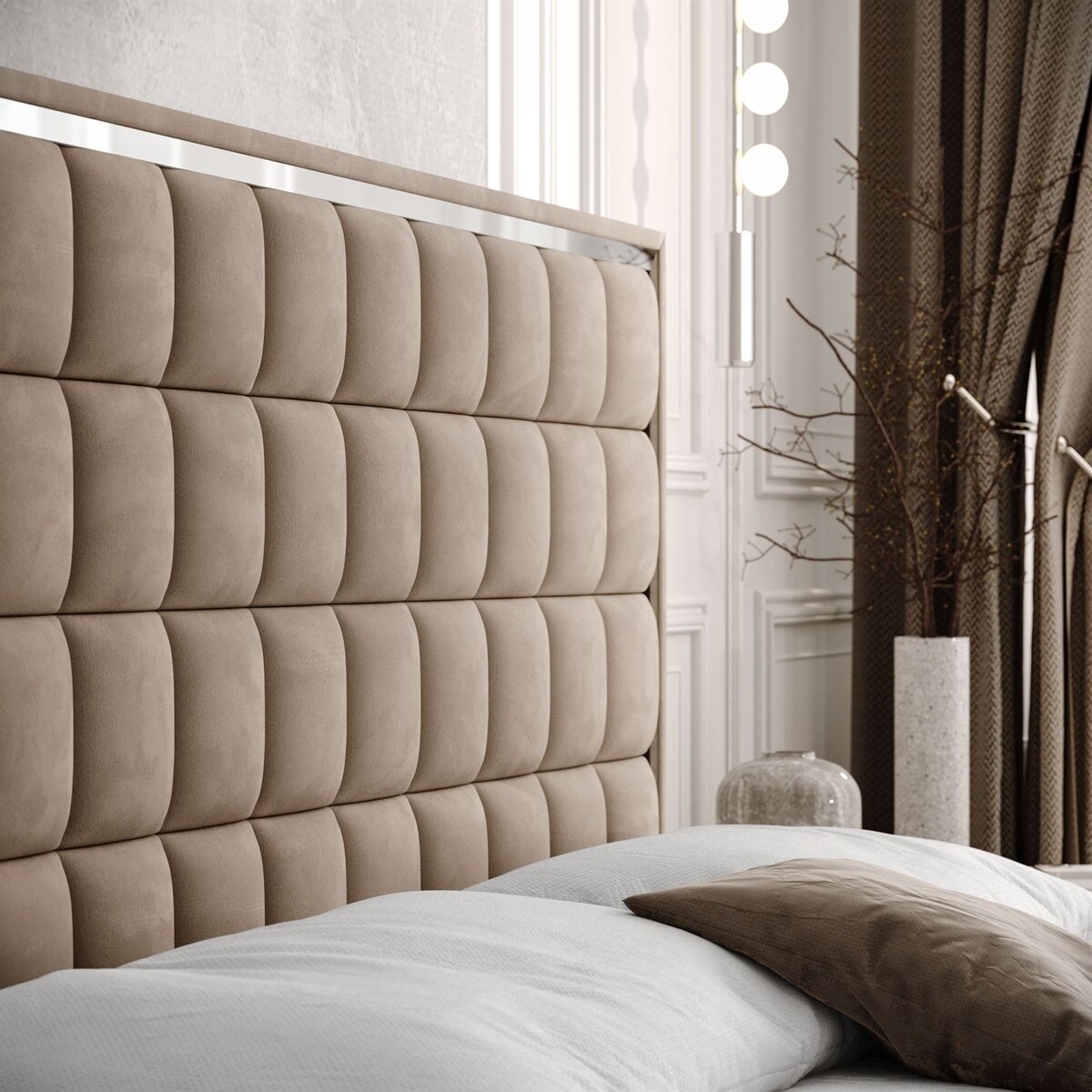 Łóżko kontynentalne ISADORA SILVER, pojemnik na pościel, 160x200, RV 170, topper