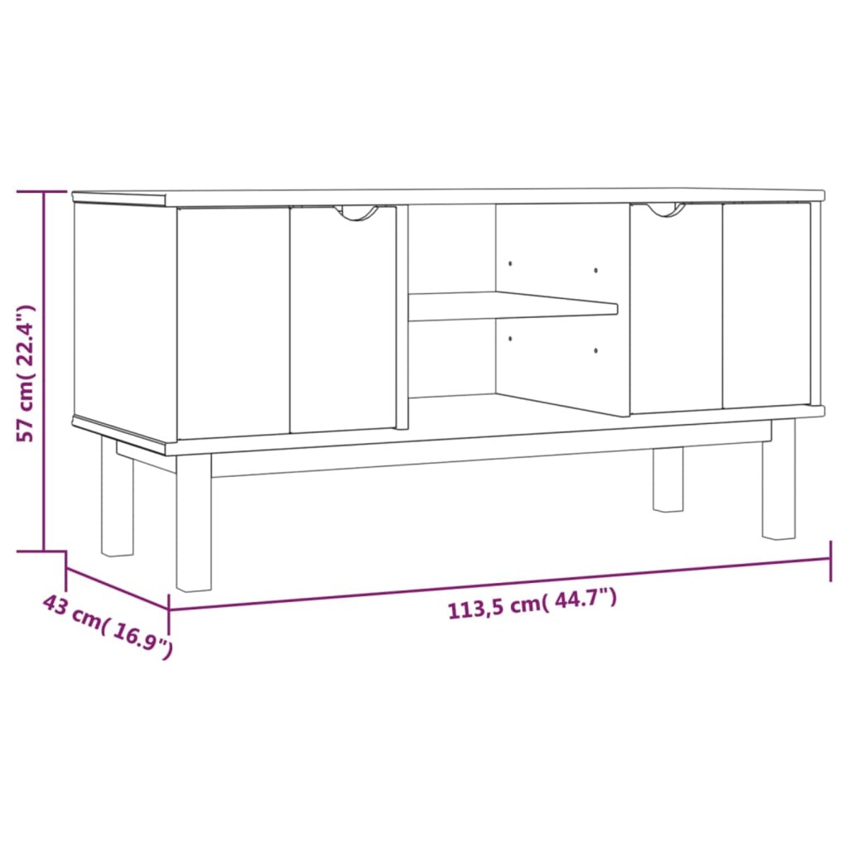 vidaXL Szafka pod TV OTTA, brązowo-biała 113,5x43x57 cm, sosna